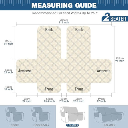 TAOCOCO Loveseat Recliner Cover Non-Slip Sofa Slipcover, Pet Cover for Loveseat Recliner with Elastic Straps, Washable Reclining Loveseat Cover Recliner Furniture Protector (2 Seater, Off White)