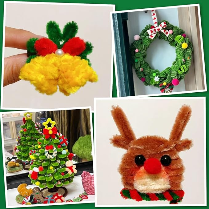 180pcs Christmas Pipe Cleaners, Pipe Cleaners for Crafts, Craft Supplies Multicolor Chenille Stems for Art&Craft Christmas DIY Projects(10colors,Christmas)