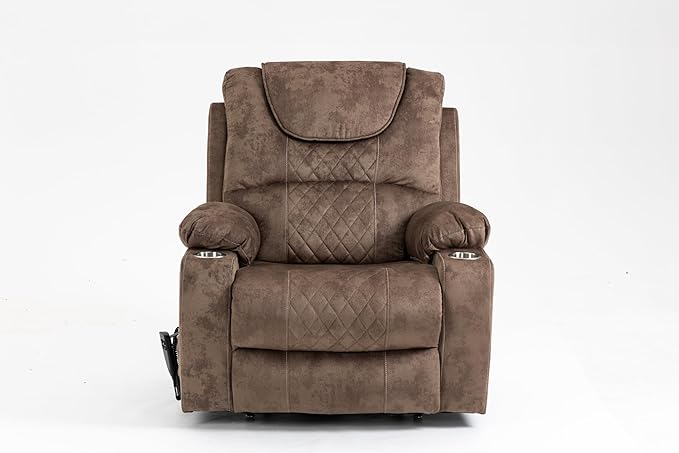 FANYE Electric Power Lift Chair for Elderly W/Massage and Heat, Infinite Positions 2 Remote Controllers Oversized Velvet Upholstered Recliner & Armchair W/Side Pockets & Cup Holders, Brown V