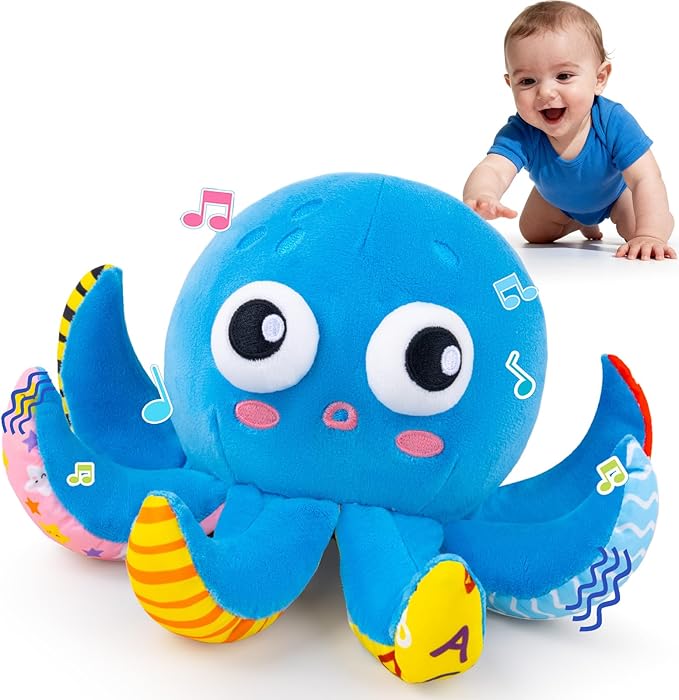 Baby Toys 6-12 Months, Musical Crawling Toys Bouncing Dancing Octopus Plush Toys 12-18 Months, 50 Songs & Recording Feature, Interactive Toddler Toys Age 1-2 Tummy Time Toys for 1 Yr Old Boys Infants