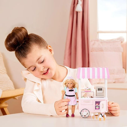 Lori – Mini Doll & Ice Cream Cart – Clothes & Ice Cream Accessories for 6-inch Dolls – Ice Cream Scoops, Cones, Soft Serve, Popsicles – Toys for Kids – 3 Years + – Evelina's Ice Cream Cart