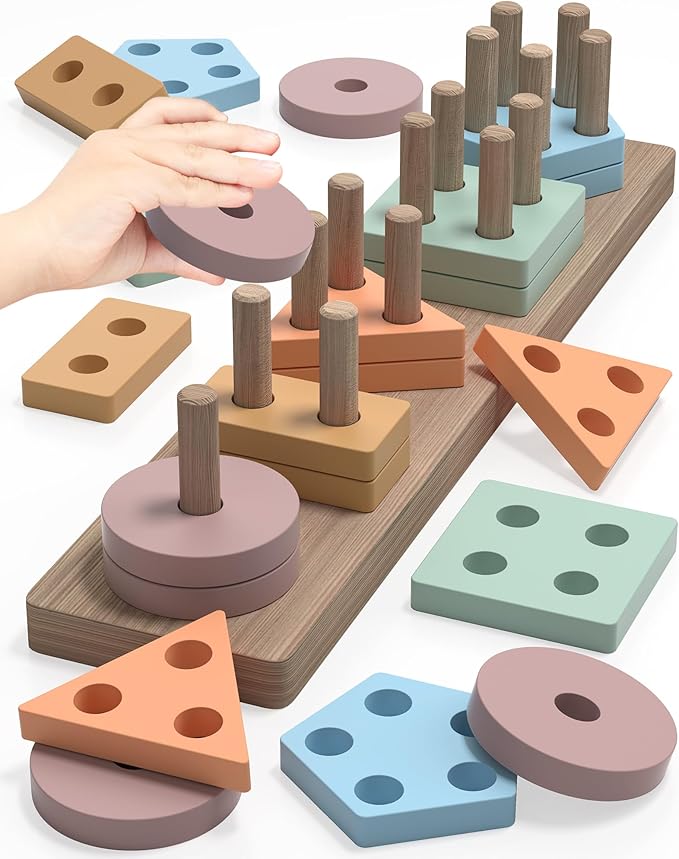 Yetonamr Montessori Toys for 1 2 3 Years Old Boys Girls Birthday Gifts, Wooden Sensory Toys for Ages 2-4 Kids Baby, Toddler Easter Basket Stuffers Learning Toy Activities Puzzles Ages 1-3