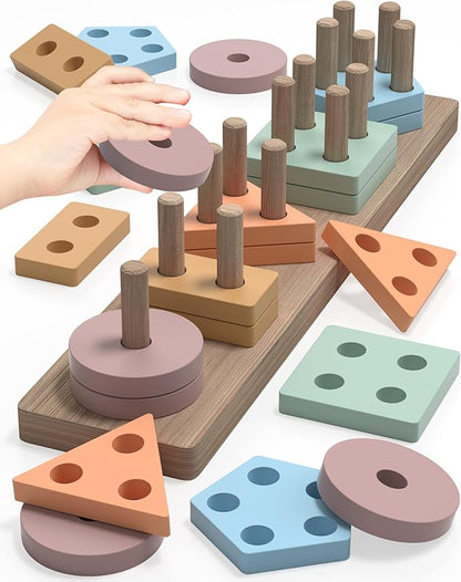 Yetonamr Montessori Toys for 1 2 3 Years Old Boys Girls Birthday Gifts, Wooden Sensory Toys for Ages 2-4 Kids Baby, Toddler Easter Basket Stuffers Learning Toy Activities Puzzles Ages 1-3