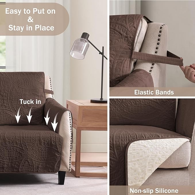 Soft Couch Cover 2 Cushion Sofa, Water-Repellent Sofa Slipcovers for Loveseat, Machine Washable Love Seat Quilted Couch Covers, Pet Friendly Loveseat Slipcovers (Loveseat 56", Chocolate)