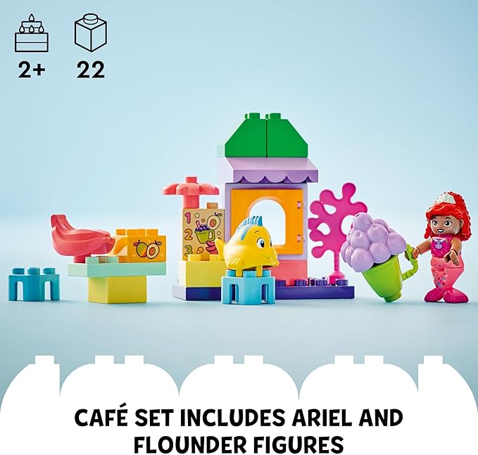 LEGO DUPLO Disney Ariel and Flounder’s Café Stand The Little Mermaid Toy, Educational Toy, Kids Play Food and Fruit, Kids Learning Toy, Building Set for Preschool Kids Ages 2 and Up, 10420