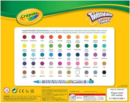 Crayola Twistables Colored Pencil Set (50ct), No Sharpen Colored Pencils For Kids, Coloring Book Pencils, Easter Basket Stuffers, Gifts for Kids, 4+