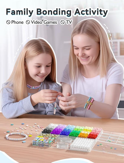 ARTDOT 5342 PCS Clay Beads for Friendship Bracelets Making Kit, 24 Rainbow Colors Jewelry Making Supplies Heishi Beads with Elastic String and Organizer Gifts