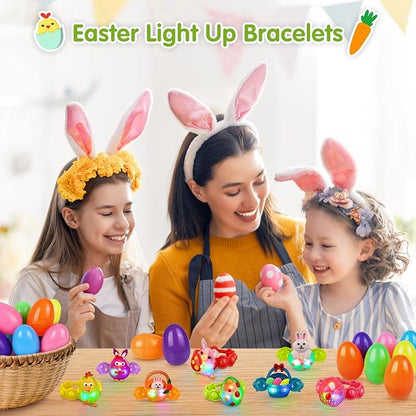 NPET 10 Pack Easter LED Bracelets Easter Basket Stuffers Party Favors for Kids Easter Light Up Bracelets Pop Fidgets Toys Easter Egg Fillers Kids Return Gifts Birthday Party Class Prize Bulk Toys