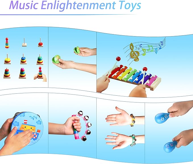 Childom Kids Musical Instruments for Toddlers,Baby Musical Toys for Toddlers,Preschool Educational Kids Gifts,Christmas Birthday Gifts for Boys Girls,Xylophone,Maracas,Wooden Instruments Toddler Toys