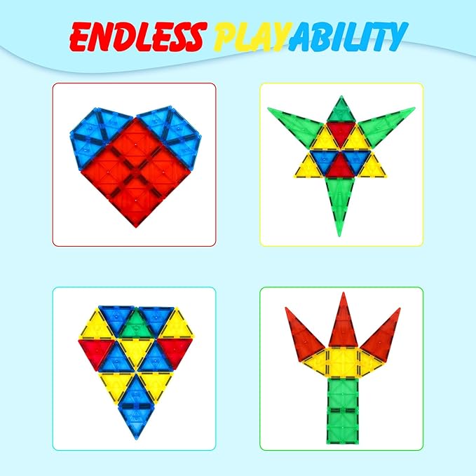 Gemmicc Magnetic Tiles Building Blocks, Magnet Toys for Kids, STEM Approved Educational Toys,3D Magnet Puzzles Stacking Blocks for Boys Girls,63 PCS Classic Set