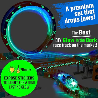 JITTERYGIT Race Track Glow in The Dark Magic Toy Set, Kids Light Up Flexible Car Tracks - Best Birthday Gift for Boys Girls and Toddlers 3 4 5 6 7 8 Year Old