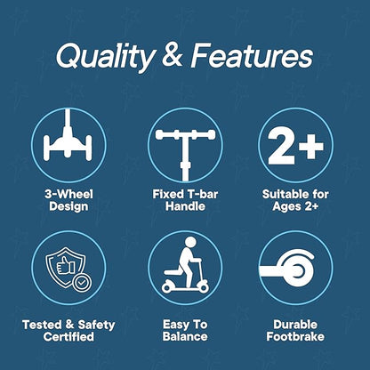 3 Wheel Scooter for Kids, Smooth Light Up LED Front Wheels, Wide Anti Slip Deck, Rear Foot Brake, Easy Lean to Steer Maneuvering, Indoor & Outdoor Ride On Toys for Ages 2 Up,