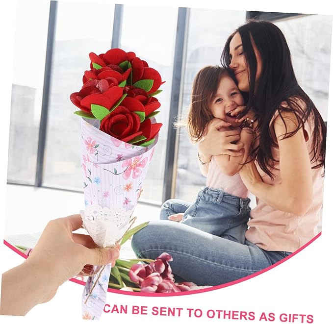 Beavorty 2 Sets Bouquet Material Package Flower Crafts for Kids DIY Felt Flower Kit Valentines Day DIY Kid Toys Unique DIY Bouquet Supply Child Rose Craft Pack Non-Woven