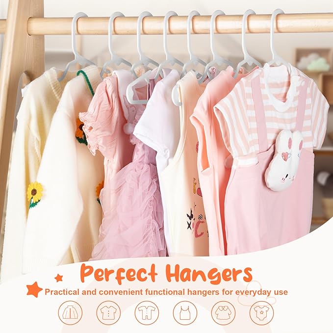 HOUSE DAY Premium Baby Hangers 60 Pack, 11 Inch Kids Plastic Hangers White, Slim Childrens Hangers for Infant, Toddler, and Child Clothes, Durable Baby Clothes Hangers for Closet