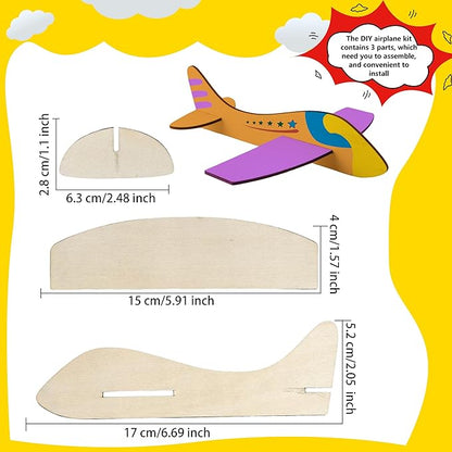 Feradny 24 Pack Unfinished Wooden Airplane Model Toys DIY Model Planes Wood Plane kit Handcraft Plane to Paint for Kids School Art Activity Birthday Carnival Party (Color Style 2)…