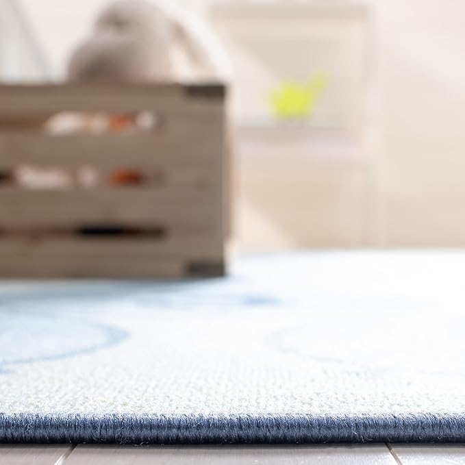 SAFAVIEH Kids Playhouse Collection Area Rug - 5' Round, Blue & Grey, Non-Shedding Machine Washable & Slip Resistant Ideal for High Traffic Areas for Boys & Girls in Playroom, Nursery (KPH217M)