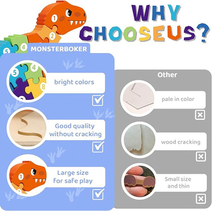 Dinosaur Puzzles for 1+ Year Old, Wooden Puzzles for Toddlers 1-3, Dinosaur Toys for Kids 2-4 Boys/Girls, Large Floor Chunky Dino Puzzles Ages 3-5, Learning Number Color 4-6, Allosaurus