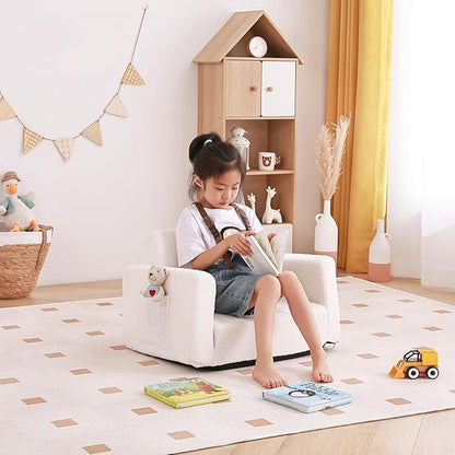 Tiita Kids Sofa, 2-in-1 Kids Sofa Chair, Convertible Children Couch to Lounger, Flip Out Kids Sofa Chair, Toddler Armrest Chair Bed, Folding Kids Play Sofa for Girl or Boy (Beige)