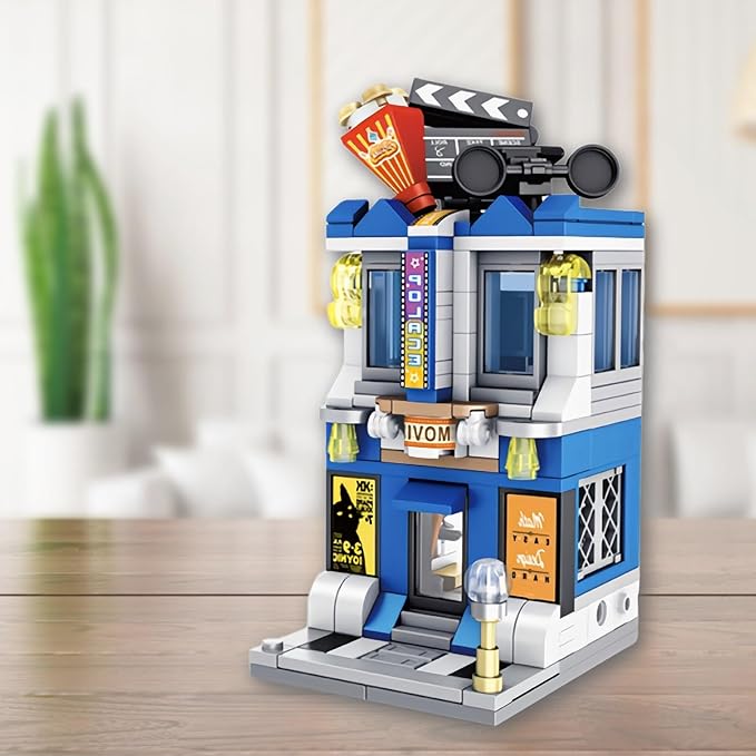 City Movie Theater Building Blocks Sets, Cute Street Store MOC Cinema 3D Toy Model Building Kit, Creative Birthday Gift for Adults/Kids Who Love Movies (253 Pieces)