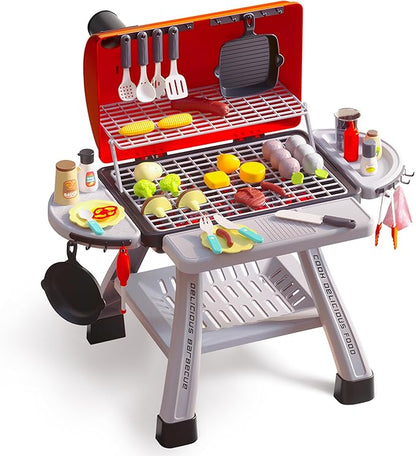 CUTE STONE Kids BBQ Grill Playset, Kitchen Toy Set, Realistic Smoke, Sound & Light,Kitchen Grill Playset,Toy Kitchen Accessories, Indoor Outdoor Interactive Pretend Play Toys for Boys Girls, 23.6" H