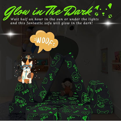 MeMoreCool Glow-in-The-Dark Dog Pattern Kids Play Couch, 8-Piece Modular Fold-Out Toddler Sofa for Playroom Fun