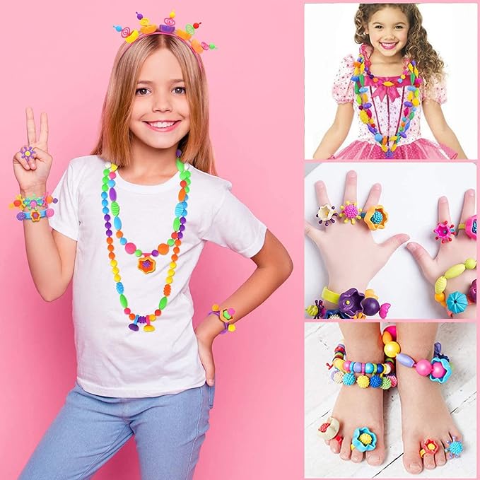 NIDOOT Pop Beads, Girls Jewelry Making Kit, Bracelet Making Kit for Girls, 550Pc+ Snap Beads for Kids, Girl Toys Age 4-5, 5 6 Year Old Girl Gift, Crafts for Kids Ages 3-12