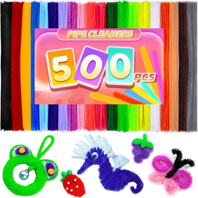 Praisebank Pipe Cleaners for Crafts (500pcs 20 Multi-Colored), Pipe Cleaners, 12 inch Long Pipe Cleaners in 20 Colors.