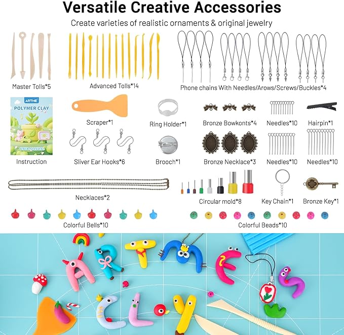 Polymer Clay, 116 Colors Oven Bake Modeling Clay Starter Kits for Kids, Creative Polymer Clay Kit with Sculpting Tools and Jewelry Accessories, Non-Toxic, Ideal DIY Gifts for Adults and Teens