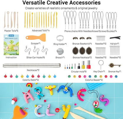 Polymer Clay, 116 Colors Oven Bake Modeling Clay Starter Kits for Kids, Creative Polymer Clay Kit with Sculpting Tools and Jewelry Accessories, Non-Toxic, Ideal DIY Gifts for Adults and Teens