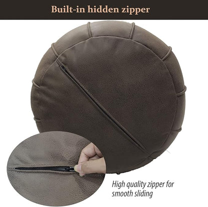 Dayer Unstuffed Pouf Cover Eco-Friendly Fabric Pouf Ottoman Floor Chair Round Foot Rest Extra Stool Seating Poufs for Living Room Home Decor House Warming Gift (Dark Brown)