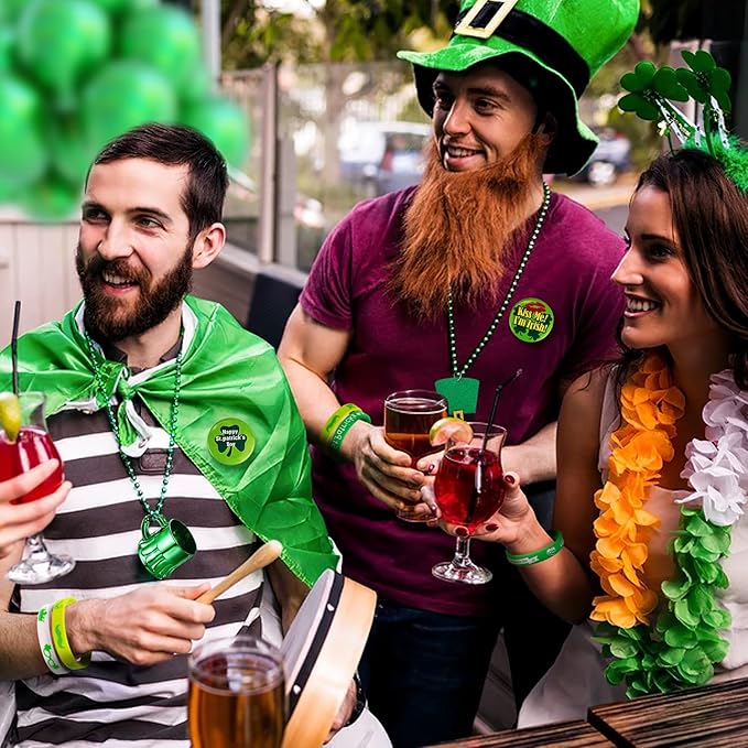 St.Patrick's Day Accessories Set, Saint Patrick Day Accessories Including Necklaces, Green and Gold Coins, Mustache, Rubber Wristbands, Badges, Tattoo Stickers for Irish Day Party Supply