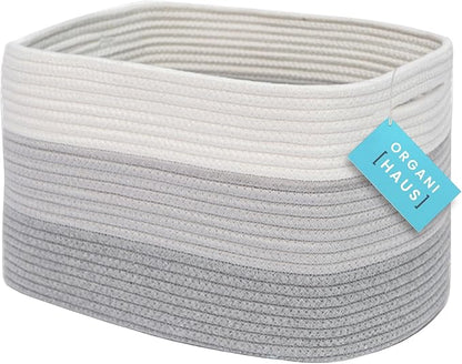 OrganiHaus Cotton Rope Basket for Shelf - Woven Storage Basket for Organizing, Closet & Toy Storage - 3-Toned Gray - 15x9x10