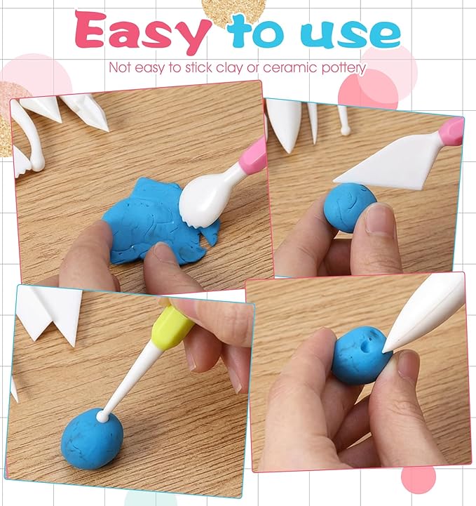 9 Pcs Clay Tools for Kids, Double-Head Sculpting Tools for Pottery, Smooth & Safe for DIY Clay Art, Handmade Craft, School Art Class & Home Hobby