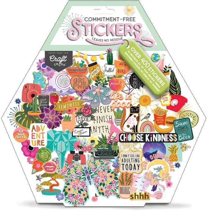Craft Crush — Commitment-Free Removeable No Mess Stickers — Add to Laptops Phone Cases & More — Over 400 Stickers — For Ages 13 and Up