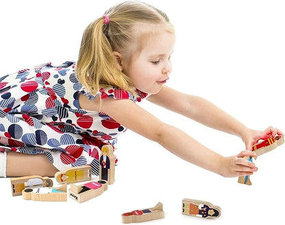 Little Professionals Wooden Character Set - Cute Wood Block People Toys for Kids & Toddlers - Open Ended STEM Pretend Play & Educational Games for Children, Boys & Girls (15-Pieces)