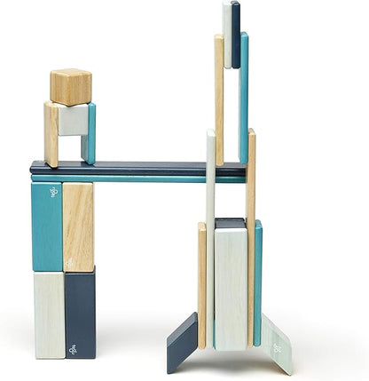 24 Piece Tegu Magnetic Wooden Block Set, Blues, 1-99 years old