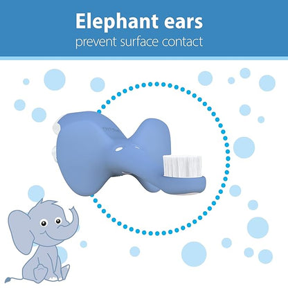 Dr. Brown's Infant-to-Toddler Training Toothbrush Set, Blue Elephant with Fluoride-Free Apple Pear Baby Toothpaste, 0-3 years