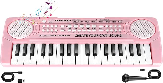 Kids Toddler Toy Piano Keyboard - 37 Key Pianos for Kid Music Toys Instruments with Microphone | Unlock Musical Fun! Perfect Birthday for 3-8 Year Old (Pink)