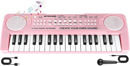 Kids Toddler Toy Piano Keyboard - 37 Key Pianos for Kid Music Toys Instruments with Microphone | Unlock Musical Fun! Perfect Birthday for 3-8 Year Old (Pink)