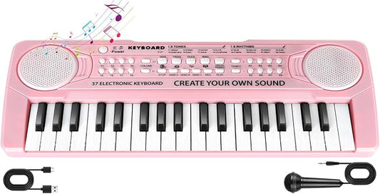 Kids Toddler Toy Piano Keyboard - 37 Key Pianos for Kid Music Toys Instruments with Microphone | Unlock Musical Fun! Perfect Birthday for 3-8 Year Old (Pink)