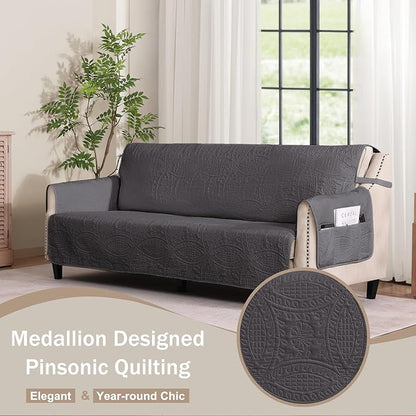 Quilted Grand Sofa Covers Washable, Couch Cover for Grand Sofa, Soft Cozy Couch Protector for 4 Cushion Couch, Oversized Grand Sofa Slipcovers Water-Repellent (Grand Sofa 88", Gray)