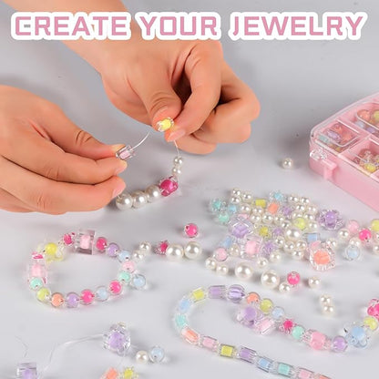 Saimiy 220+ Jewelry Making Kit Gifts for Kids,Pink Handbag Bead Box for Bracelet Making Kit for Girls,6-Year-Old Girl Birthday Gift,Jewelry Crafts for Kids Ages 3+