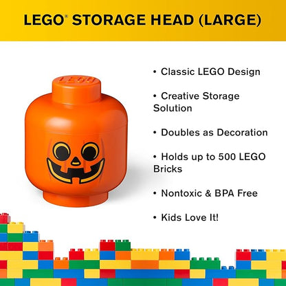 Room Copenhagen, LEGO Storage Heads Stackable Storage Container - Buildable Organizational Bins for Kid’s Toys and Accessories - 9.45 x 9.45 x 10.67in - Large, Pumpkin, Holds 500 Bricks