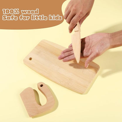 Kids Knife Set for Real Cooking, 8 PCs Kids Cooking Sets for Little Chef, Nature Wood Utensil