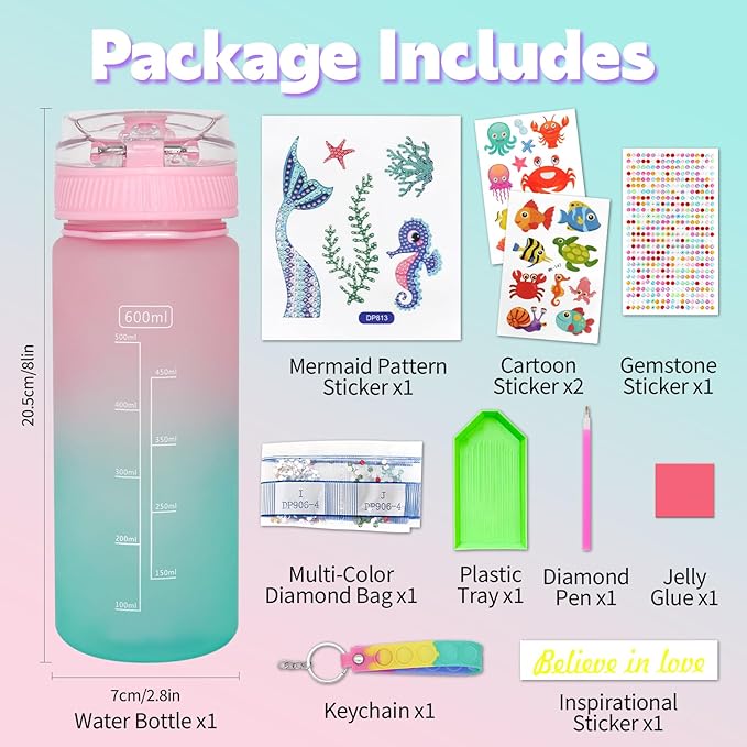 Gifts for Girls 4-12, Decorate Your Own Water Bottle Kits for Girls, Unicorn Diamond Crafts Painting Toys, Kids Water Bottle for School, Christmas and Birthday Gifts Toys for Girls