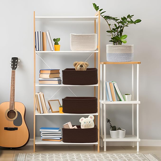 COMFY-HOMI 11.5"x7.5"x4.7" Storage Baskets for Organizing | Cotton Rope Woven Basket | Toy Storage Bin Box | Basket for Shelves, Closet Organizer Bin, Decorative Closet Shelf, 1 Pack dark brown