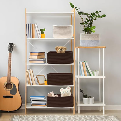 COMFY-HOMI 13" x 8.5" x 5.1" Storage Baskets for Organizing | Cotton Rope Woven Basket | Toy Storage Bin Box | Basket for Shelves, Closet Organizer Bin, Decorative Closet Shelf, 3 Pack, Dark brown