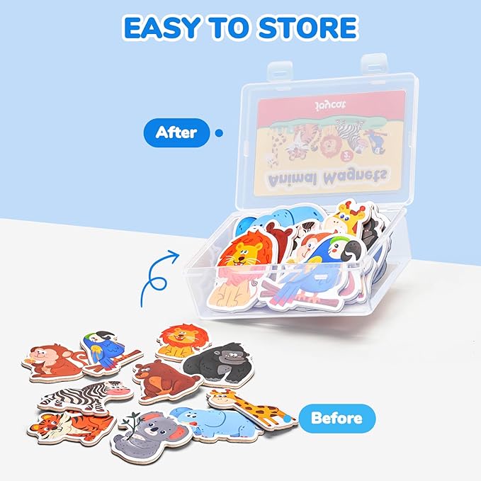 Wooden Fridge Magnets for Toddlers - 10 Cute Zoo Animals - Full Back Magnetic Toddler Magnets, Large Refrigerator Baby Toys, Fun Educational Learning Gifts for Preschool Kids Ages 2+