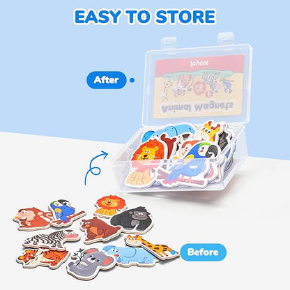 Wooden Fridge Magnets for Toddlers - 10 Cute Zoo Animals - Full Back Magnetic Toddler Magnets, Large Refrigerator Baby Toys, Fun Educational Learning Gifts for Preschool Kids Ages 2+