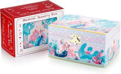 RR ROUND RICH DESIGN Kids Musical Jewelry Box for Girls Include Pretty Jewelry Set with Cute Mermaid Theme - Beautiful Dream Tune Blue